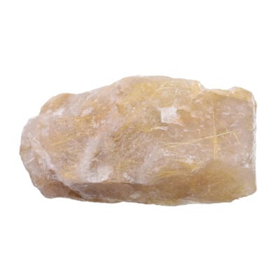 Raw 12.5cm piece of natural rutilated quartz gemstone with golden-yellowish rutile. Buy online shop.