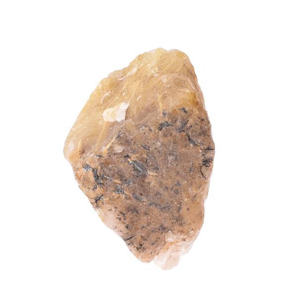 Raw 11cm piece of natural rutilated quartz gemstone with golden-yellowish rutile. Buy online shop.