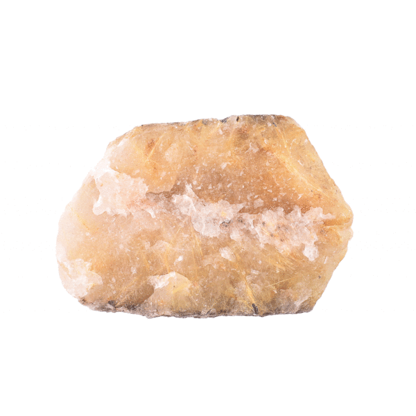 Raw 11cm piece of natural rutilated quartz gemstone with golden-yellowish rutile. Buy online shop.