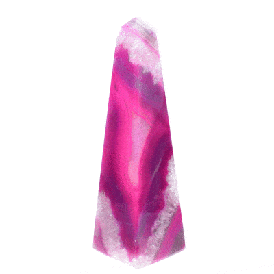 Obelisk made from natural agate gemstone of a pink-fuchsia color and a height of 14cm. Buy online shop.