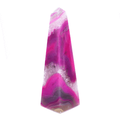 Obelisk made from natural agate gemstone of a pink-fuchsia color and a height of 14cm. Buy online shop.