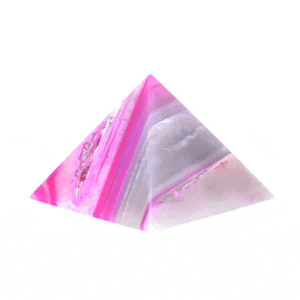 Pyramid made from natural agate gemstone of a pink colour and a height of 4.5cm. Buy online shop.