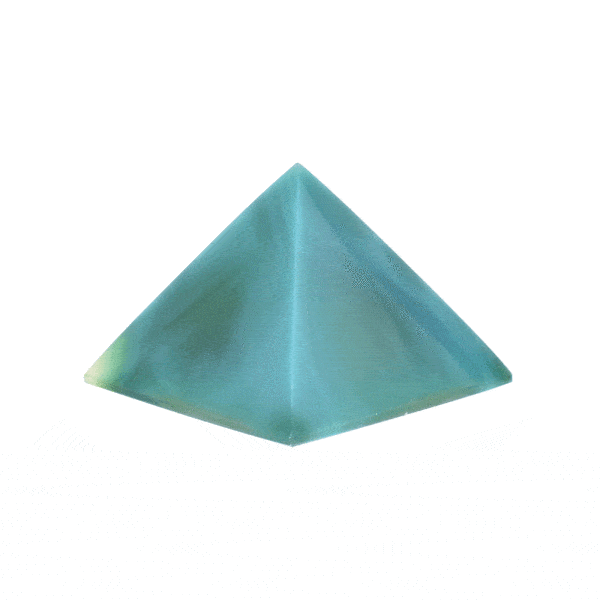 Pyramid made from natural agate gemstone of a green colour and a height of 4.5cm. Buy online shop.