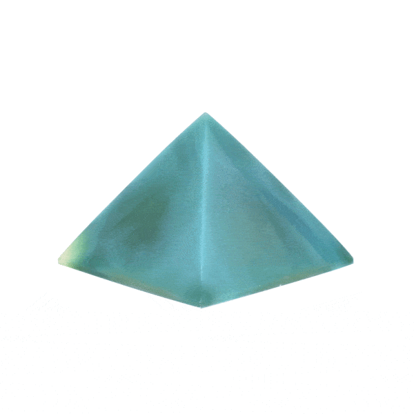 Pyramid made from natural agate gemstone of a green colour and a height of 4.5cm. Buy online shop.