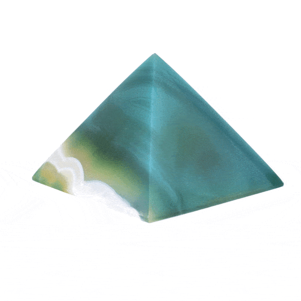 Pyramid made from natural agate gemstone of a green colour and a height of 4.5cm. Buy online shop.