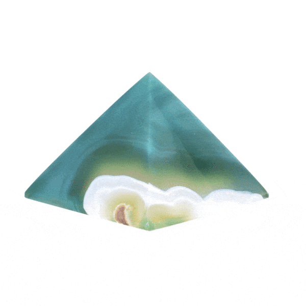 Pyramid made from natural agate gemstone of a green colour and a height of 4.5cm. Buy online shop.