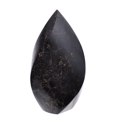 Polished 11.5cm piece of natural black tourmaline gemstone in the shape of a flame. Buy online shop.