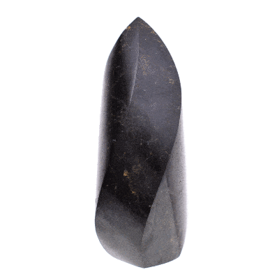 Polished 11.5cm piece of natural black tourmaline gemstone in the shape of a flame. Buy online shop.