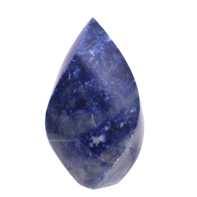 Polished 11.5cm piece of natural sodalite gemstone in the shape of a flame. Buy online shop.