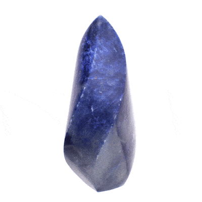 Polished 11.5cm piece of natural sodalite gemstone in the shape of a flame. Buy online shop.