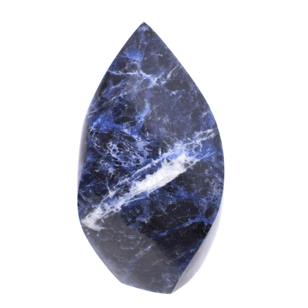 Polished 10.5cm piece of natural sodalite gemstone in the shape of a flame. Buy online shop.