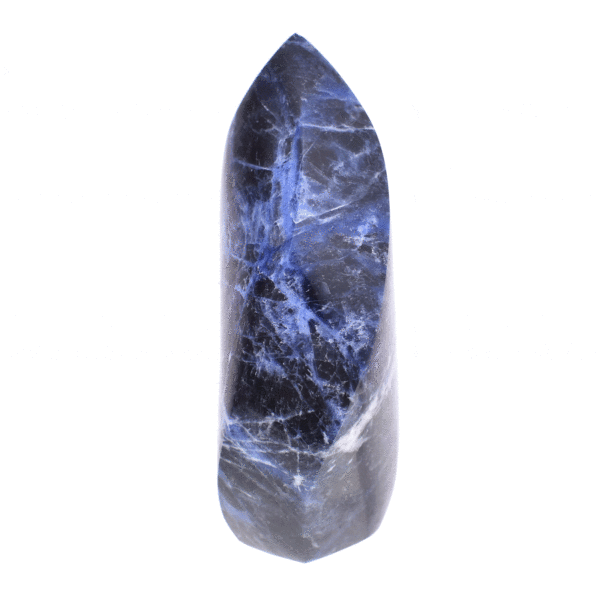 Polished 10.5cm piece of natural sodalite gemstone in the shape of a flame. Buy online shop.