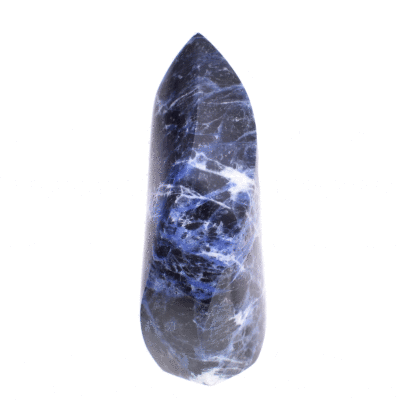 Polished 10.5cm piece of natural sodalite gemstone in the shape of a flame. Buy online shop.