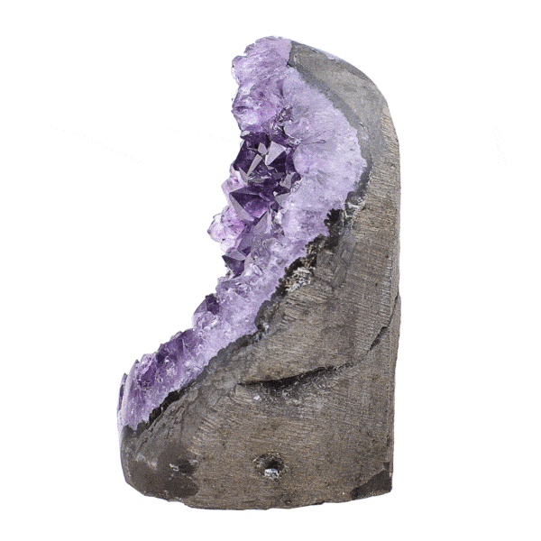 Piece of natural amethyst gemstone with polished outline and a height of 10cm. Buy online shop.