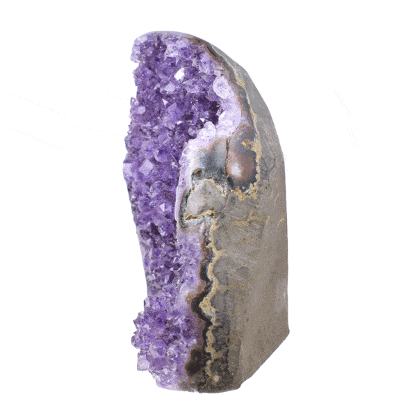 Piece of natural amethyst gemstone with polished outline and a height of 14cm. Buy online shop.