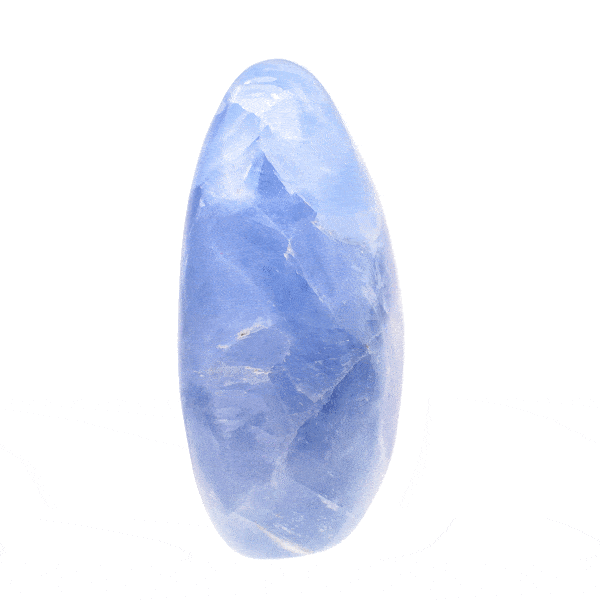 Polished 10cm piece of natural ovoid blue calcite gemstone. Buy online shop.