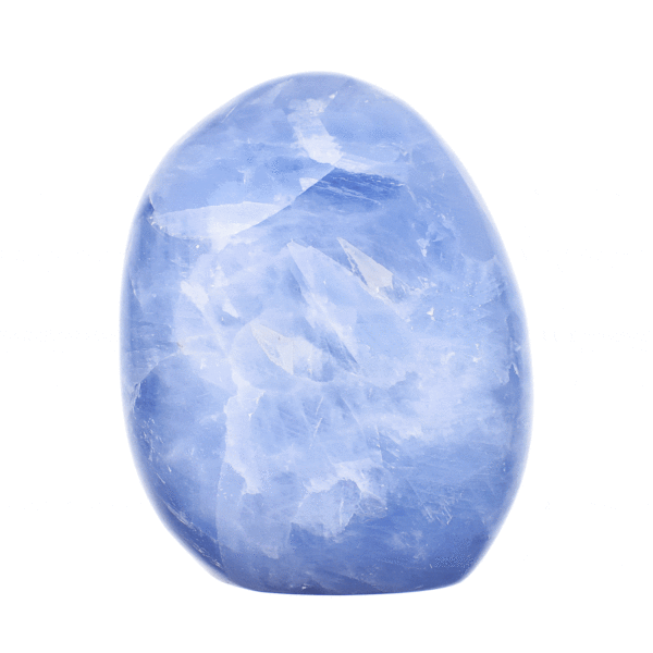 Polished 10cm piece of natural ovoid blue calcite gemstone. Buy online shop.