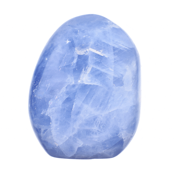 Polished 10cm piece of natural ovoid blue calcite gemstone. Buy online shop.