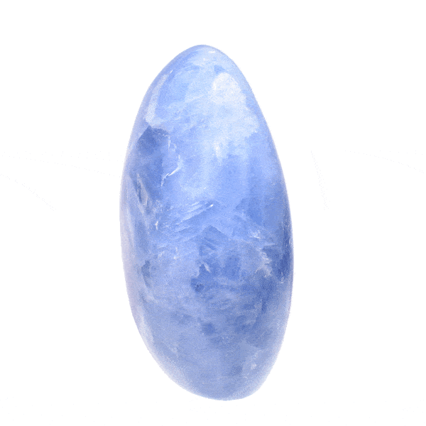 Polished 10cm piece of natural ovoid blue calcite gemstone. Buy online shop.