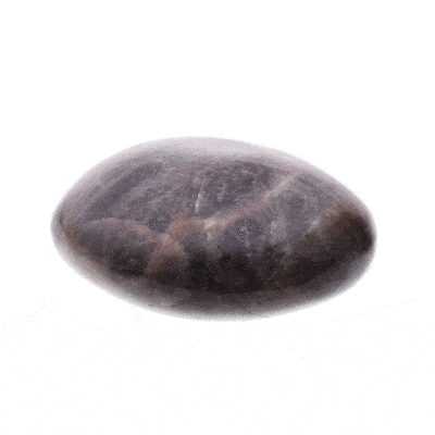 Polished 8.5cm pebble of natural black moonstone gemstone. Buy online shop.