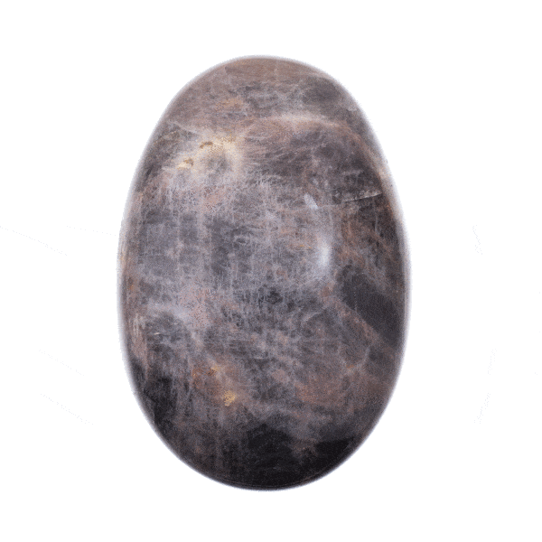 Polished 8.5cm pebble of natural black moonstone gemstone. Buy online shop.