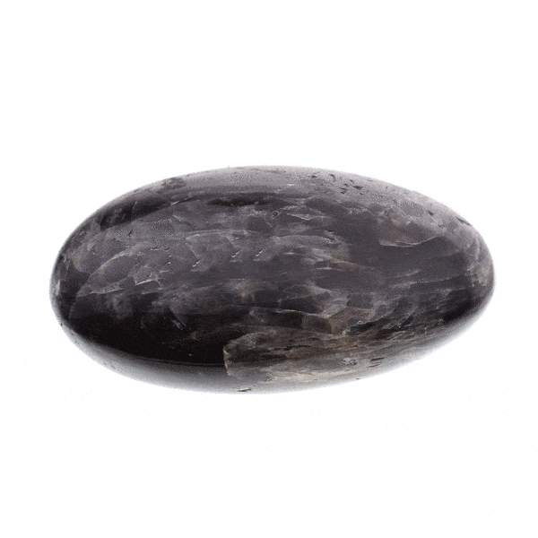 Polished 7.5cm pebble of natural black moonstone gemstone. Buy online shop.