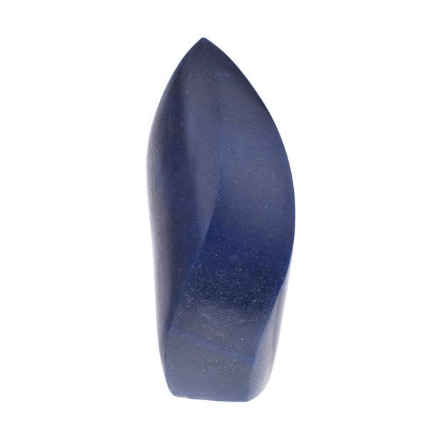 Polished 14cm piece of natural blue quartz gemstone in the shape of a flame. Buy online shop.