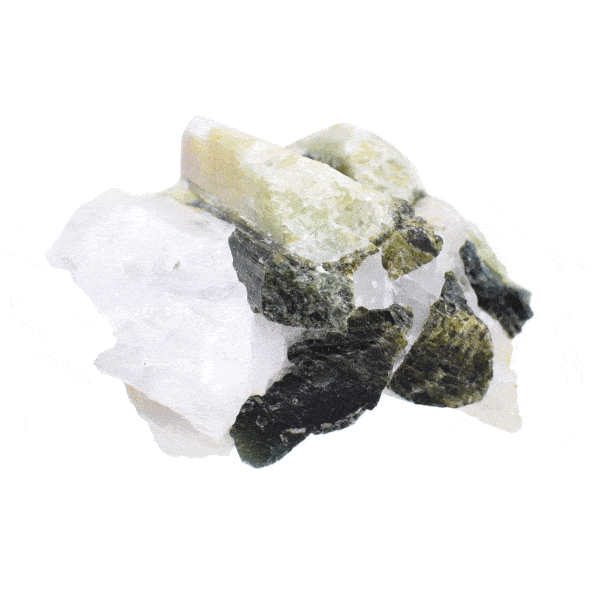 Raw 6.5cm piece of natural green tourmaline gemstone with quartz. Buy online shop.