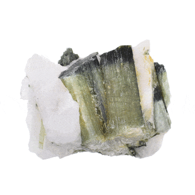 Raw 6.5cm piece of natural green tourmaline gemstone with quartz. Buy online shop.
