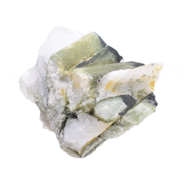 Raw 6.5cm piece of natural green tourmaline gemstone with quartz. Buy online shop.