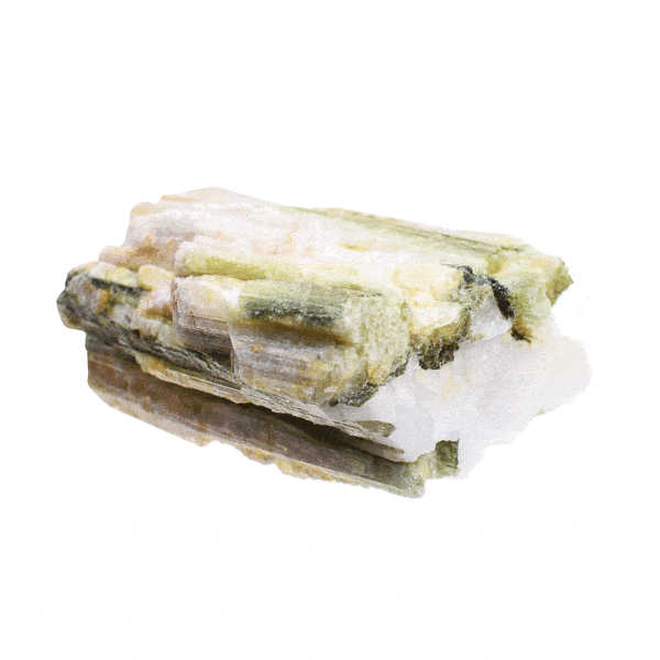 Raw 8.5cm piece of natural green tourmaline gemstone with quartz. Buy online shop.