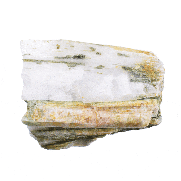 Raw 8.5cm piece of natural green tourmaline gemstone with quartz. Buy online shop.