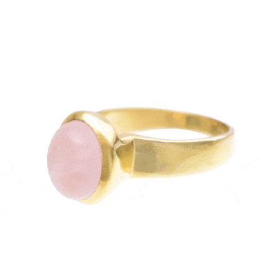 Χειροποίητο δαχτυλίδι από επιχρυσωμένο ασήμι 925 και φυσική πέτρα Ροζ Χαλαζία οβάλ σχήματος. Αγοράστε online shop.