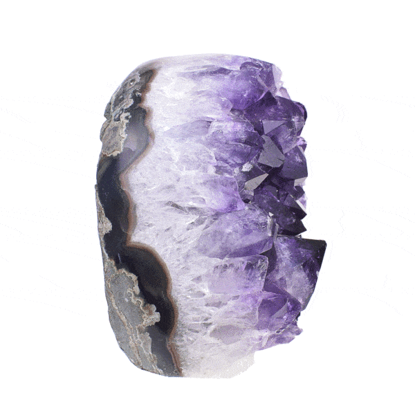 Kομμάτι φυσικής πέτρας Aμεθύστου με γυαλισμένο περίγραμμα, ύψους 9cm. Αγοράστε online shop.