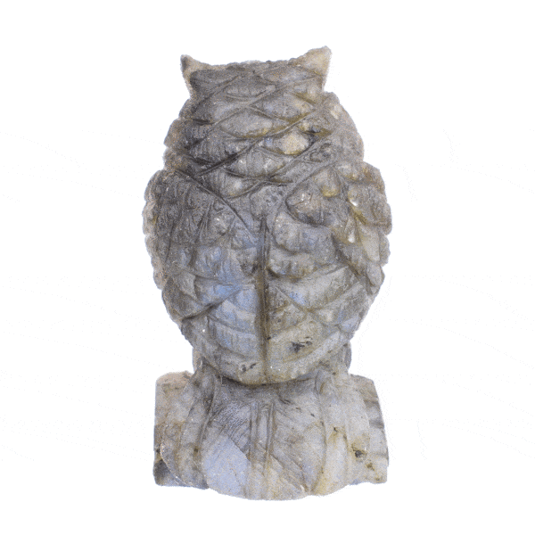Handcarved 5.5cm owl made from high quality natural labradorite gemstone. Buy online shop.