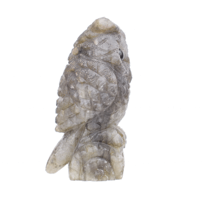 Handcarved 5.5cm owl made from high quality natural labradorite gemstone. Buy online shop.