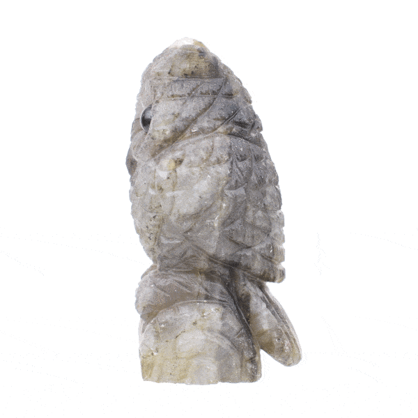 Χειροποίητη σκαλιστή κουκουβάγια από φυσική πέτρα Λαμπραδορίτη, ύψους 5,5cm. Αγοράστε online shop.