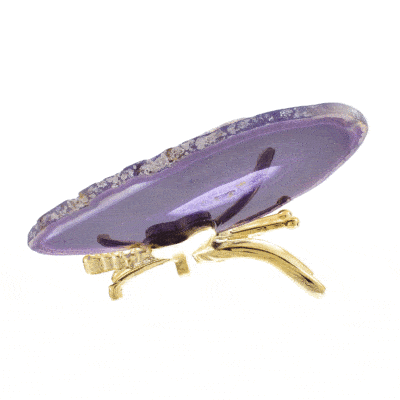 Butterfly with silver plated metallic body and wings made from polished slices of natural purple agate gemstone. The butterfly has a size of 12.5cm. Buy online shop.