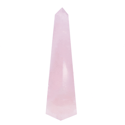 Polished obelisk 13cm made from natural rose quartz gemstone. Buy online shop.