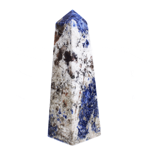 Polished obelisk 13cm made from natural Sodalite gemstone. Buy online shop.