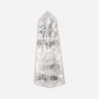 Polished 13.5cm obelisk made from natural crystal quartz gemstone. Buy online shop.