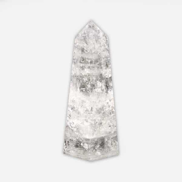 Polished 13.5cm obelisk made from natural crystal quartz gemstone. Buy online shop.