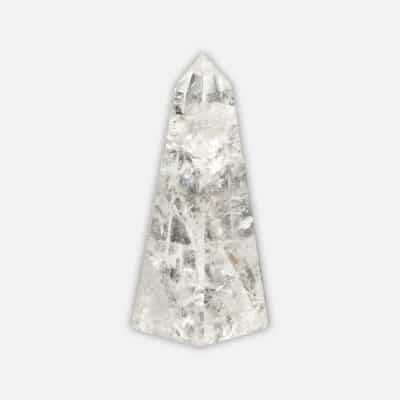 Obelisk made from natural crystal quartz gemstone, with a height of 9cm. Buy online shop.