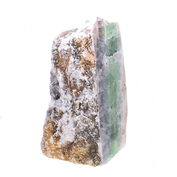 Ακατέργαστο κομμάτι φυσικής πέτρας Φθορίτη με μία γυαλισμένη πλευρά, ύψους 15cm. Αγοράστε online shop.
