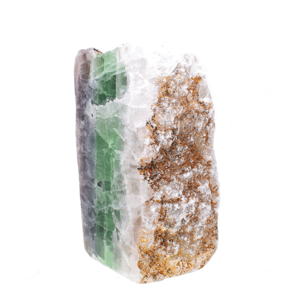 Raw 15cm piece of natural Fluorite gemstone, polished on one side. Buy online shop.