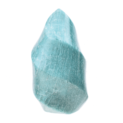 Polished piece of natural amazonite gemstone in the shape of a flame, 11cm high. Buy online shop.