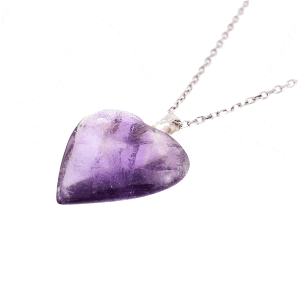 Handcrafted pendant made from natural amethyst gemstone with hypoallergenic silver plated hoop. The pendant is threaded on a handmade silver plated chain. Buy online shop.Ame