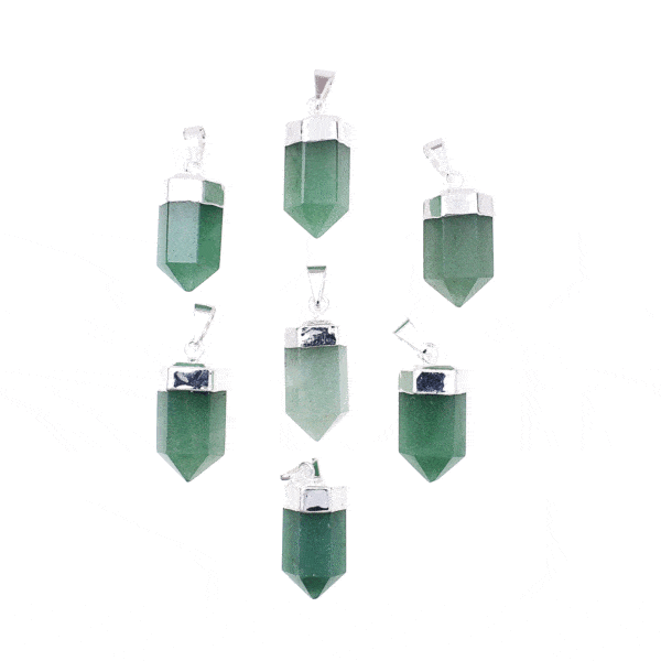 Pendant made of silver plated hypoallergenic metal and natural aventurine gemstone. Buy online shop.