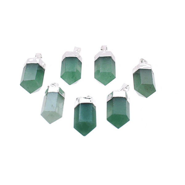 Pendant made of silver plated hypoallergenic metal and natural aventurine gemstone. Buy online shop.