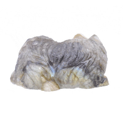 Χειροποίητη σκαλιστή γάτα από φυσική πέτρα Λαμπραδορίτη, ύψους 3cm. Αγοράστε online shop.
